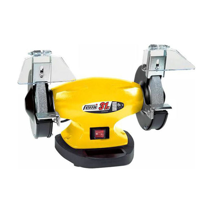 FEMI BG31N Smerigliatrice da banco 400W con 2 mole 150 mm motore monofase 2950 giri-min vaschetta acqua asportabile protezioni antinfortunistiche colore Nero