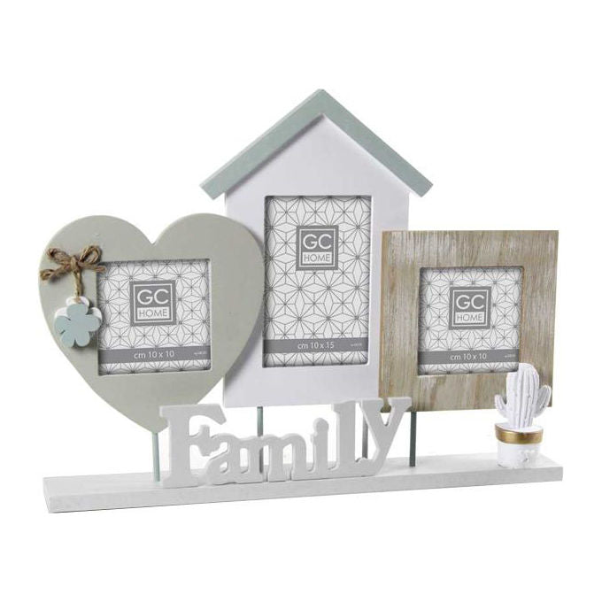 Gicos MOG-765797 Porta foto multiplo 3 posti in legno e vetro con supporto da appoggio colore Bianco