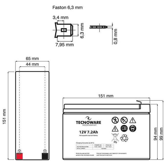 Tecnoware Batteria 12V 7.2Ah Faston 6.3mm