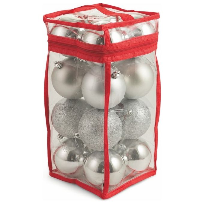 GALILEO Set di 16 Palle di Natale in PVC Argento 8 Cm per Decorazioni Natalizie e Addobbi Festivi