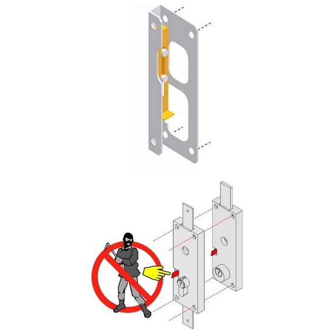 Disec PS0500AZ Protettore Leva Serratura per Porta Basculante Acciaio Zincato 158x58 mm