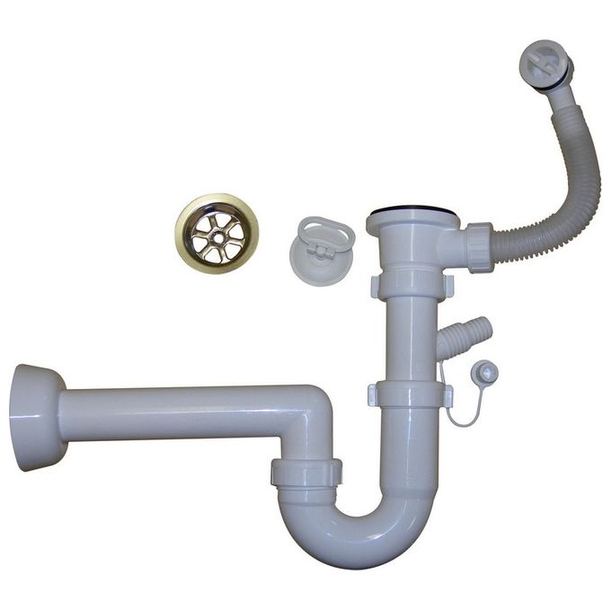 Maryplast Sifone per Lavatoio in Resina a Basso Ingombro con Piletta Troppo Pieno e Attacco Lavastoviglie Ø40 mm