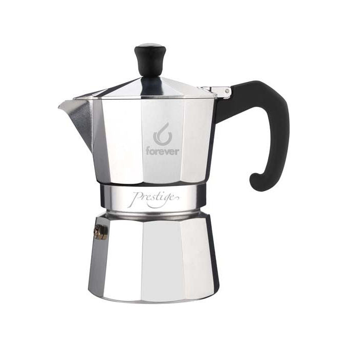 FOREVER 120117 Miss Moka Prestige Caffettiera Moka in Alluminio 12 Tazze Adatta per Gas Vetroceramica Induzione Guarnizione in Silicone colore Argento