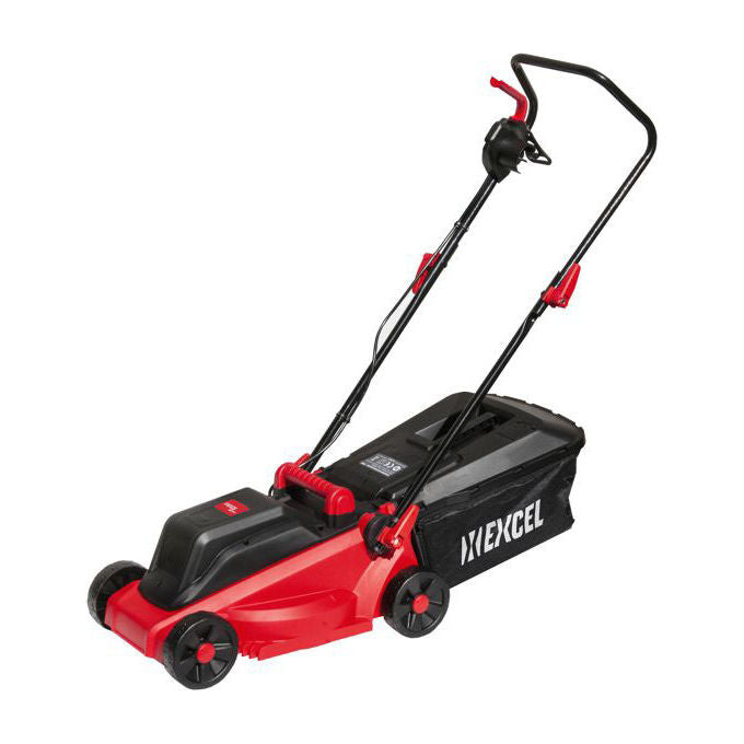 Excel RE1000 Rasaerba Elettrico 1000W Taglio 32 cm Regolazione Altezza in 3 Posizioni Cesto 30-35 Litri colore Nero