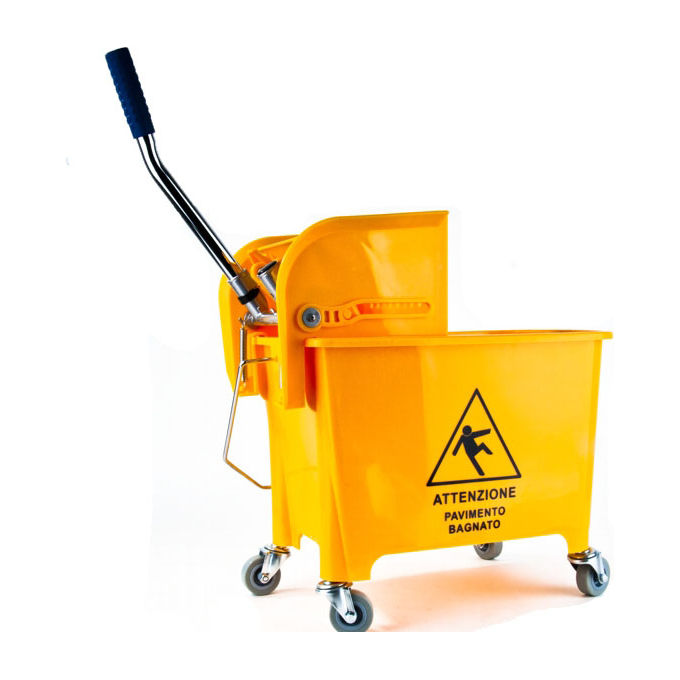 XTRA 06507 Carrello Mocio Industriale Clean Warning con Strizzatoio Capacita' 20 Litri 4 Ruote Piroettanti colore Giallo