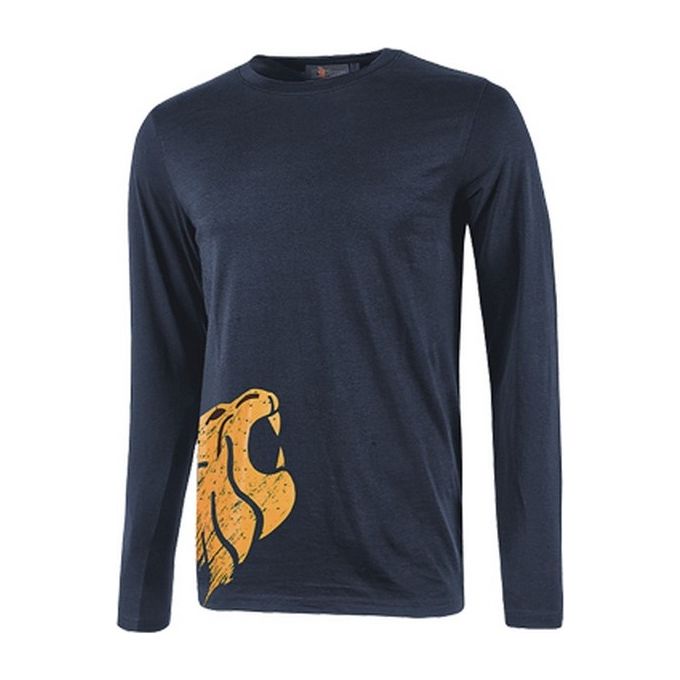 U-power FU214DB Alien T-Shirt Manica Lunga Slim Fit 100% Cotone Serigrafia Testa di Leone colore Deep Blue