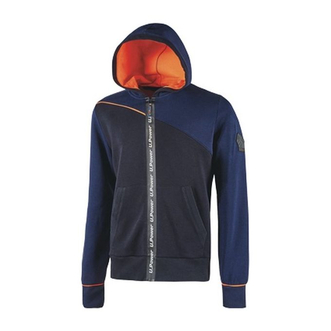 U-power WEY212DB Jupiter Felpa da Lavoro Uomo Full Zip Cappuccio 65% cotone 35% poliestere 310 gr-mq Zip Impermeabile colore Deep Blue