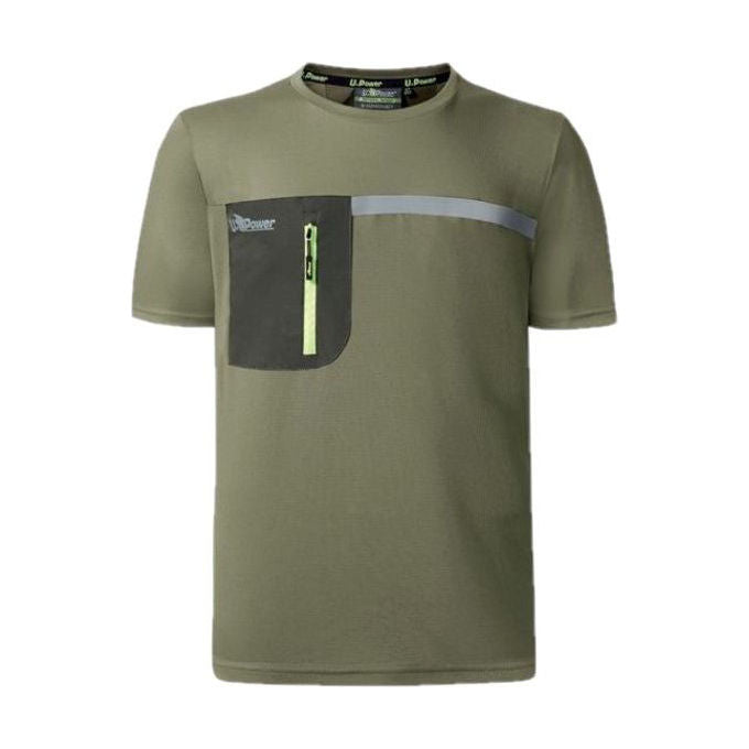 U-Power WFU248BO Christal T-shirt da lavoro uomo manica corta girocollo HeiQ Smart Temp tasca zip colore Burnt Olive