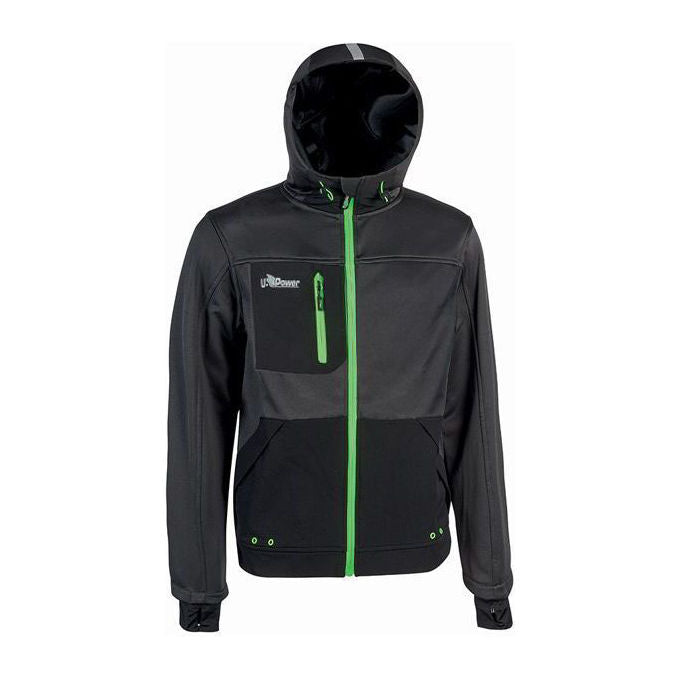 U-power WFU275RL Galaxy Felpa da Lavoro Full Zip Cappuccio 100% Poliestere Banda Reflex colore Grigio Verde