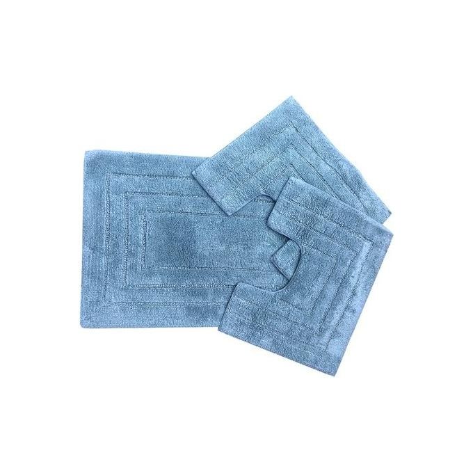 Manifattura Ferro 0804083-B Set tappeti bagno in Cotone con tappeto 80 x 50 cm girobidet e girowater colore Cielo