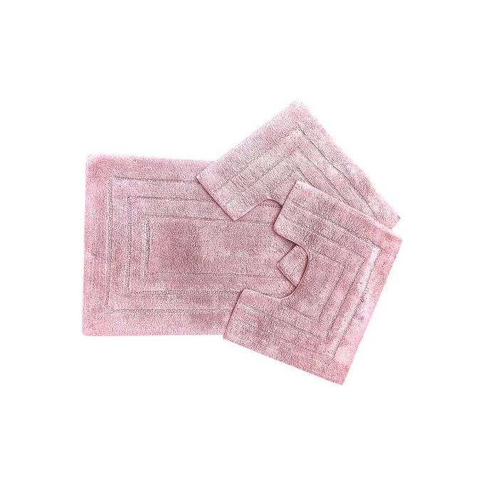 Manifattura Ferro 0804082-B Set Tappeti Bagno in Cotone Rosa 1 Tappeto 80x50 cm 1 Girobidet 50x40 cm 1 Girowater 50x40 cm colore Rosa