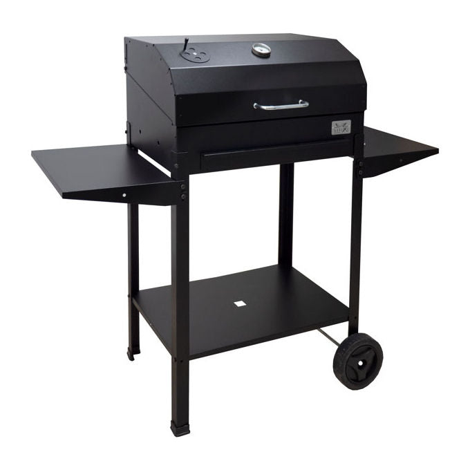 Mille 556.70 Ercole Barbecue a Carbonella con Coperchio Griglia in Acciaio Cromato Mensole Laterali Ruote di Trasferimento colore Nero