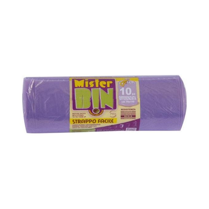 Mister Bin Sacco Immondizia Legacci Viola 70X110 Pezzi 10
