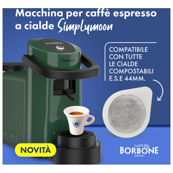 Caffe' Borbone SIMPLYMOONVERD Simplymoon Macchina da caffe' a cialde ESE 44mm Capacita' serbatoio 0.9 L Pressione 15 bar Potenza 650 W colore Verde