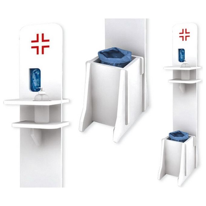 Brixo FRASCHE-509660 Totem 01 Porta Igienizzante Piantana con Porta-Guanti Porta-Igienizzante e Pattumiera in Materiale Antiurto 25x25x145 cm colore Nero