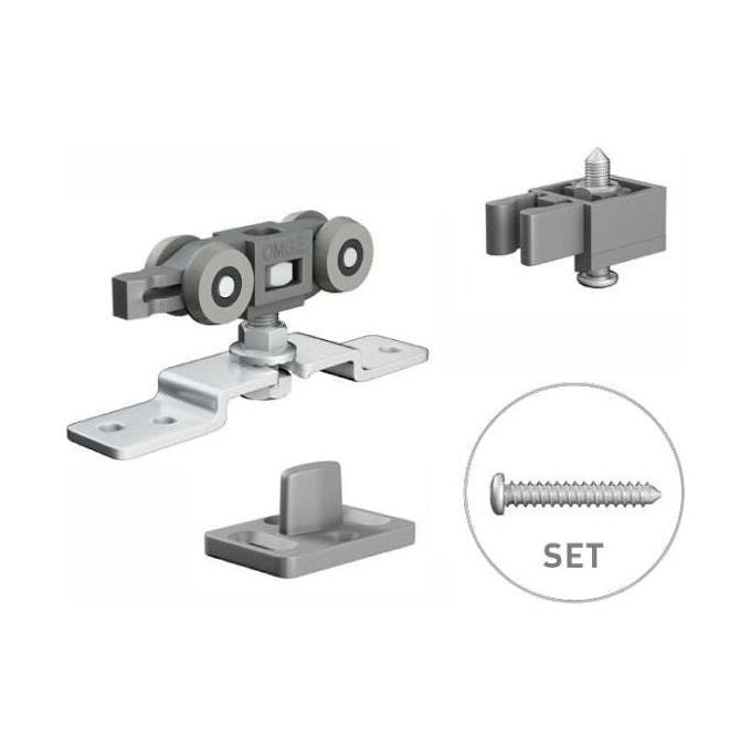 Omge 1390 Accessori Porte Scorrevoli Doppie Set 6 Pezzi Carrelli Acciaio Fermaporta Guida Nylon