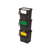 Tontarelli 8104762AX5 Moda Double Pattumiera Sovrapponibile 3 Pezzi 24 L con Coperchio a Sportello Frontale e Manici Integrati colore Nero + Ambra - Bianco - Verde