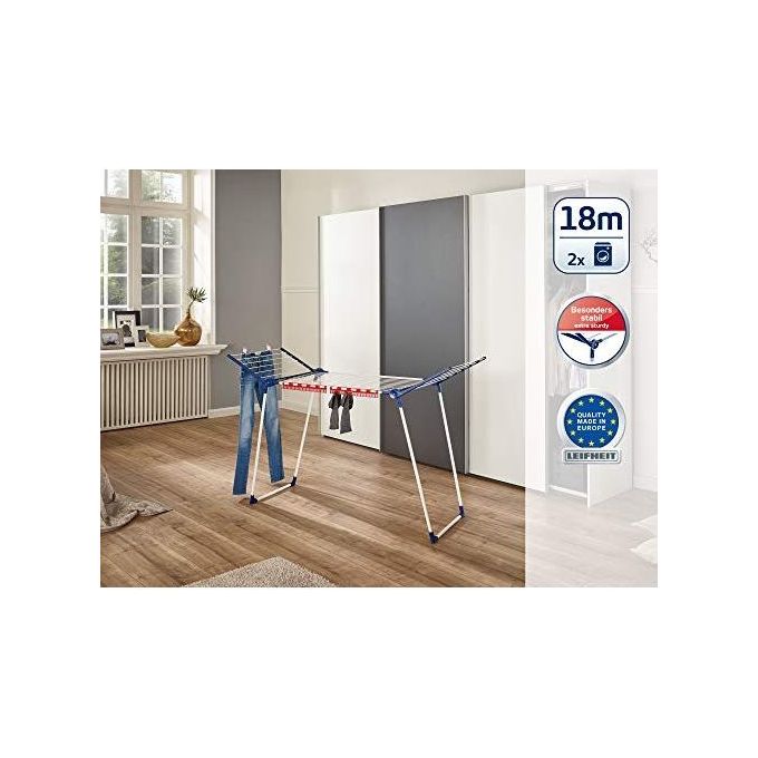 Leifheit Pegasus 180 Classic Stendibiancheria da Pavimento Blu e Bianco per Asciugatura Efficiente e Spazio Ottimizzato