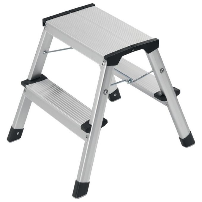 Hailo 4442-701 StandardLine Scaletta pieghevole a doppio gradino 2x2 gradini in alluminio con piedi antiscivolo e portata 150 kg colore Argento