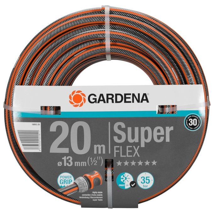 Gardena 18093-20 Tubo da giardino Premium SuperFLEX 20 m 13 mm resistente ai raggi UV e senza ftalati colore Grigio Arancione
