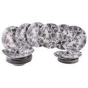 Villa d'Este Home Tivoli 1996 5922467 Madame Servizio Piatti 18 Pezzi in Porcellana Lucida con Decoro Floreale Bordo Smerlato per 6 Persone colore Bianco e Nero