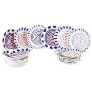 Villa d'Este Home Tivoli 1996 5922475 Sahara Servizio Piatti 18 pezzi 6 posti tavola 3 decori ceramica finitura lucida colore Bianco Rosso Blu Arancio