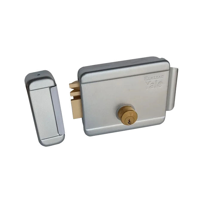 Yale Y6880070205 Serratura Elettrica da Applicare per Cancelli Sinistra Entrata 70 mm Finitura Acciaio Zincato Incluso Controbocchetta Cilindro Chiavi Tettuccio colore Nero