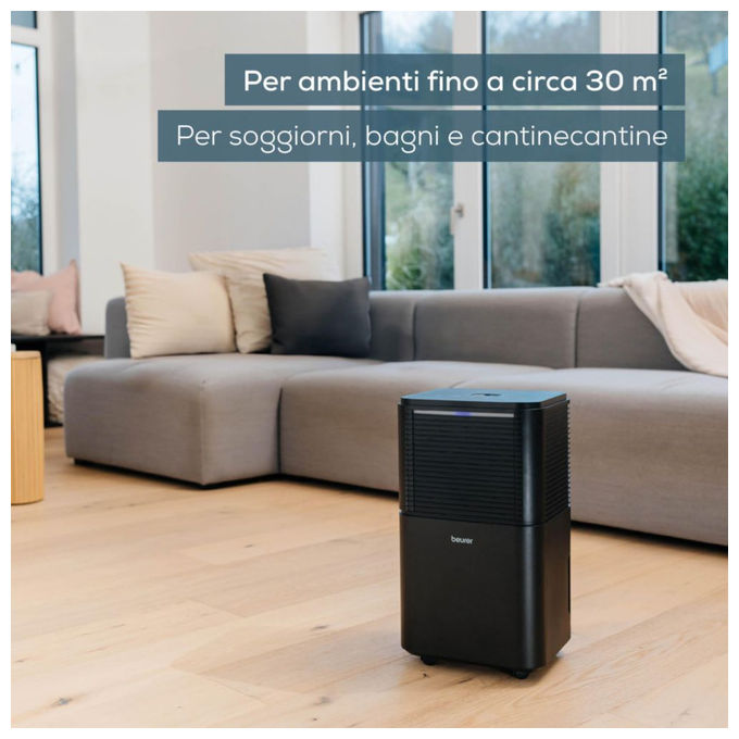 Beurer 10316 Deumidificatore LE 150 per ambienti fino a 30 m² capacita' 12 l-24h con display LED e modalita' notte colore Nero