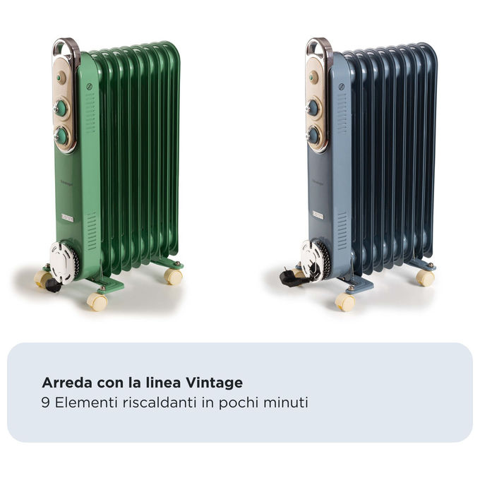 Ariete 8251 Vintage Radiatore a olio 9 elementi 2000W 3 livelli di potenza termostato regolabile colore Celeste