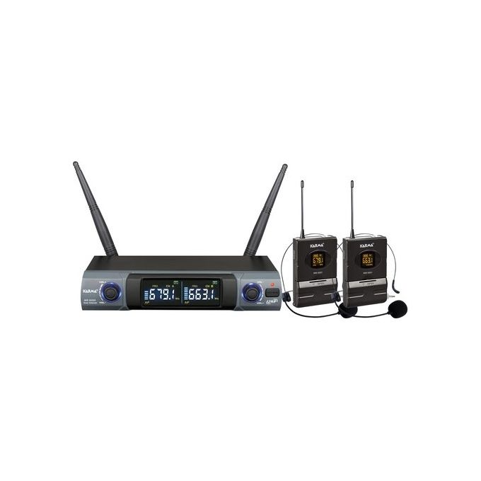 Karma SET 8302LAV Doppio radiomicrofono UHF ad archetto 48 canali portata 50 m uscite XLR e Jack 6,3 mm alimentazione USB valigia inclusa colore Nero