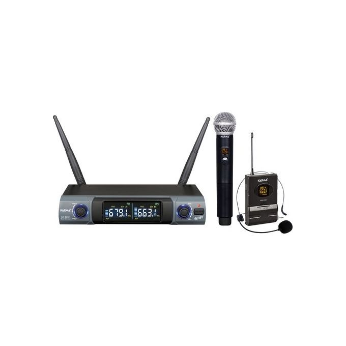 Karma SET 8302PL Doppio radiomicrofono wireless UHF palmare e archetto 48 canali portata 50 m con connettori XLR e jack 6,3 mm colore Nero