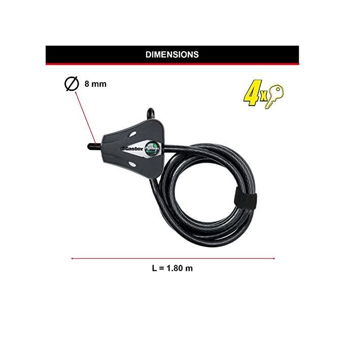 Master Lock 8418EURD Python Cavo Antifurto Regolabile 8mm