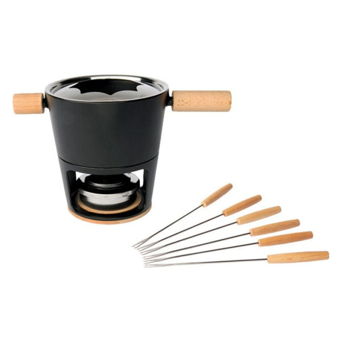 Stöckli Set Fonduta in Ghisa 1.8 L con 6 Forchette Nero