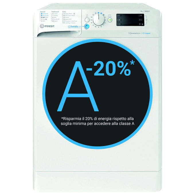 Indesit BWE91498XWKVIT Lavatrice a libera installazione 9 Kg 1351 rpm Classe A Inverter Vapore (85x60x63 cm) colore Bianco
