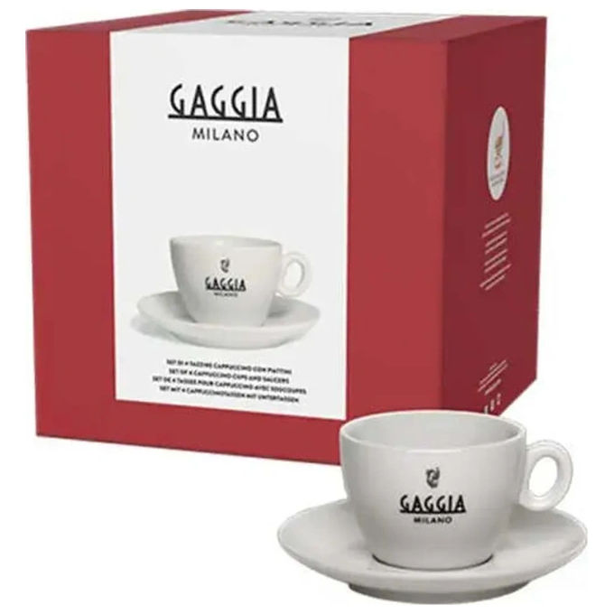 Gaggia 421946506421 Cappuccino Tazze e Piattini Set 4 Pezzi in Ceramica 170 ml Colore Bianco