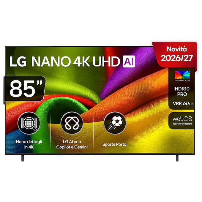 LG 85NU850B6LA Nano AI NU85 TV 85'' 4K UHD LED NanoCell webOS 26 con Multi AI HDR10 Pro AI Sound Pro colore Nero