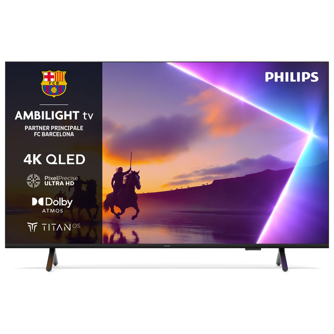 Philips tv QLED 4K 85 pollici, 85PUS8510-12, Ambilight, Smart TV Titan OS, Dolby Atmos, HDR10+, HDMI 2.1, nero