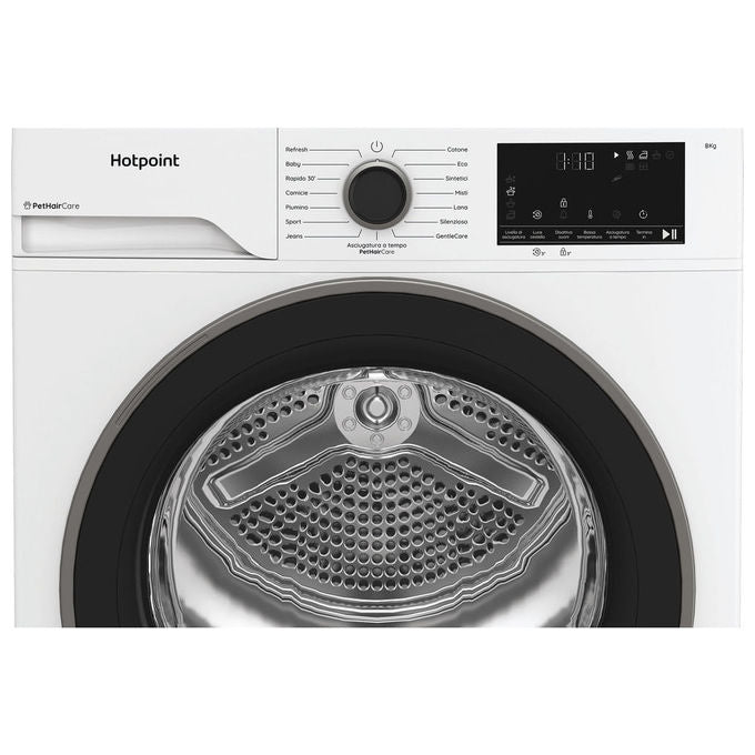 Hotpoint 869991720120 HPT 84D BS IT Asciugatrice a Libera Installazione 8 Kg Classe C Pompa di Calore PetHair Care Motore Inverter (60x61x85 cm) colore Bianco
