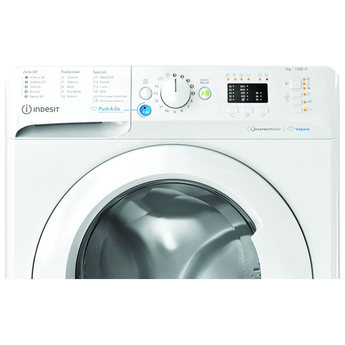 Indesit 869993315970 BWSA 7126X WV IT Lavatrice Caricamento Frontale 7 Kg 1200 rpm Classe A Inverter Display LED Vapore (85x59.5x43.5 cm) colore Bianco