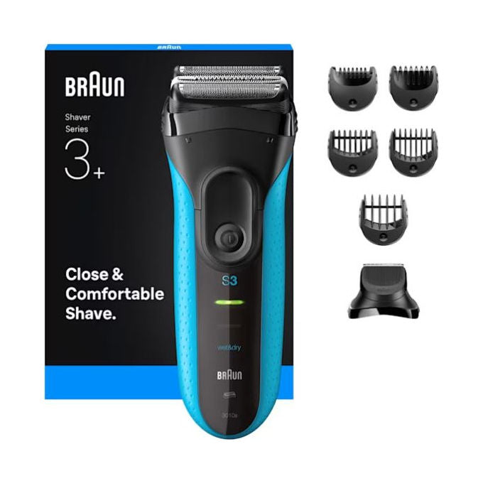 Braun 3010BT Series 3 Rasoio elettrico uomo secco e umido 3 testine autonomia 45 min colore Blu