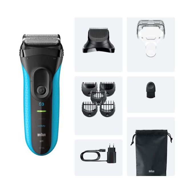 Braun 3010BT Series 3 Rasoio elettrico uomo secco e umido 3 testine autonomia 45 min colore Blu