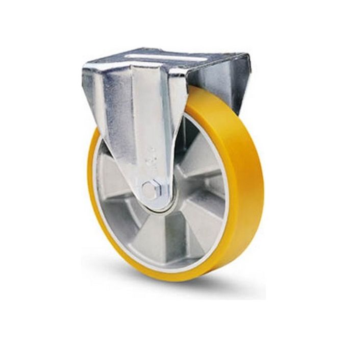 AVO 8703 Ruota Fissa in Poliuretano Avolan Diametro 150 mm Larghezza Fascia 40 mm Supporto in Acciaio Zincato Cuscinetto a Sfera colore Giallo