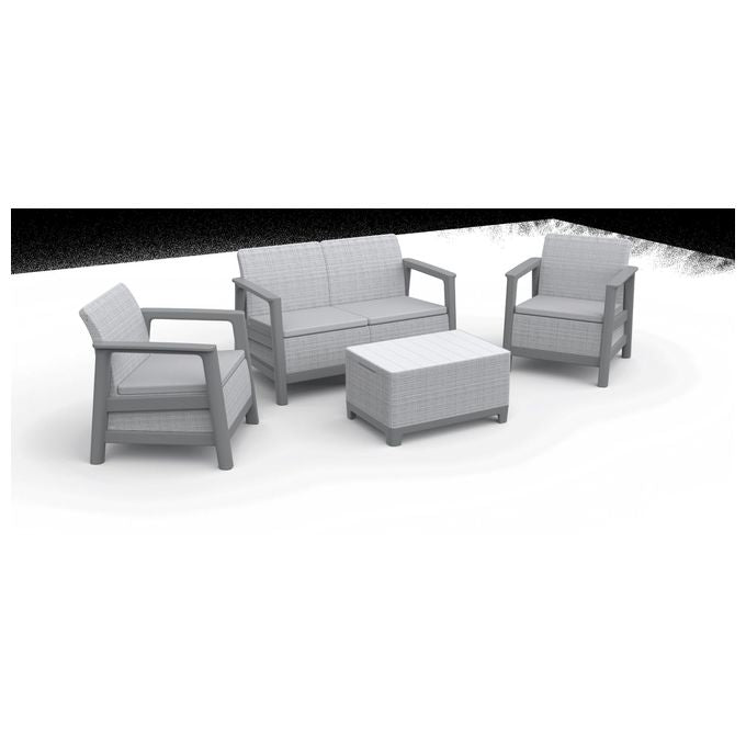 Keter Scandi Linea Lounge Set Poltrone  Divano Tavolino contenitore Grigio