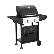 Qlima OKG102 Barbecue Gas 2 Fuochi Bruciatori Acciaio Inox Griglia Smaltata con Coperchio Termometro e Ripiani Laterali colore Nero