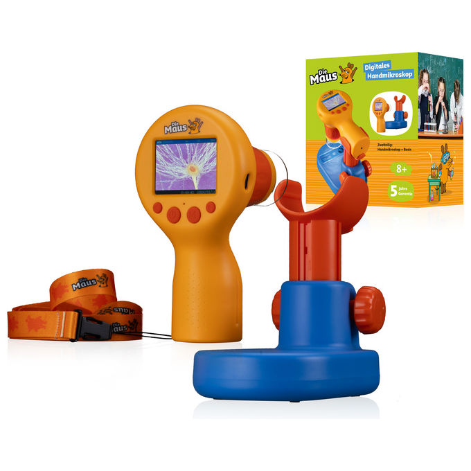DieMaus 9810303 Microscopio digitale portatile per bambini fino a 600x ingrandimento con registrazione video 1080p display 2 pollici colore Nero