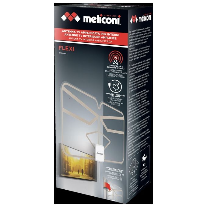 Meliconi 881018 FLEXI Antenna TV Interna Amplificata DVB-T2 HEVC DAB+ Filtro LTE 5G 30 km USB colore Trasparente