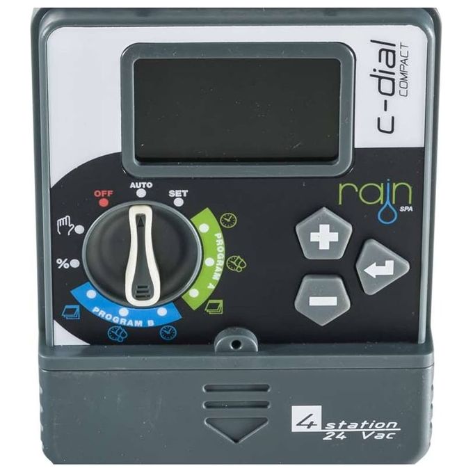 RAIN 0 COMPACT-DIAL Programmatore per Irrigazione 4 Zone 24VAC con Ingresso Sensore Pioggia colore Bianco