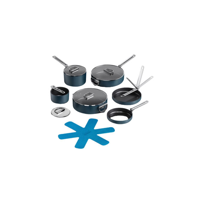 Joseph Joseph 5028420012583 Space Set di pentole 13 pezzi con manici pieghevoli induzione compatibile rivestimento ceramico antiaderente colore Blu scuro