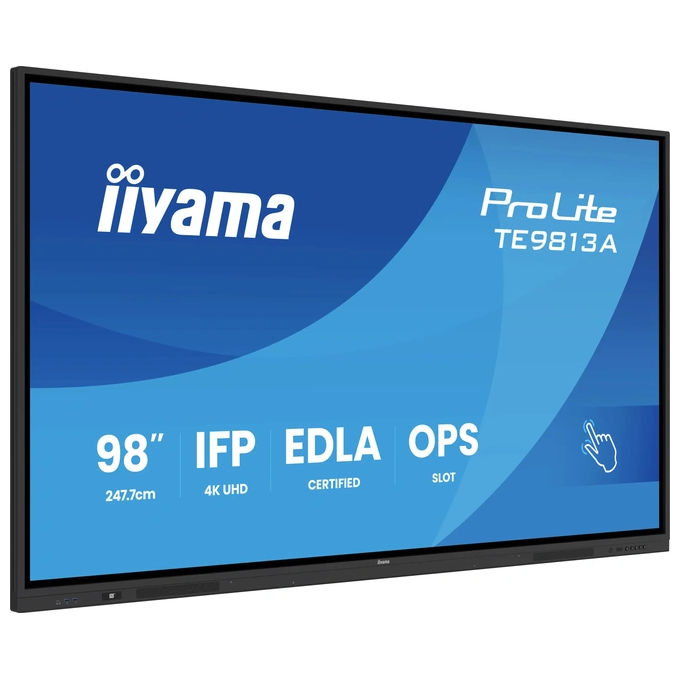 Iiyama TE9813A-B2AG ProLite Display Interattivo LED IPS 98'' 4K UHD 40 Punti Touch PureTouch IR Android 14 WiFi 6E OPS NFC colore Nero
