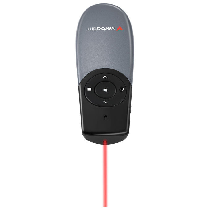 Verbatim 32365 Puntatore Wireless RF 2.4 GHz Portata 30 m con Puntatore Laser Rosso 5 Tasti Ricaricabile colore Nero Argento